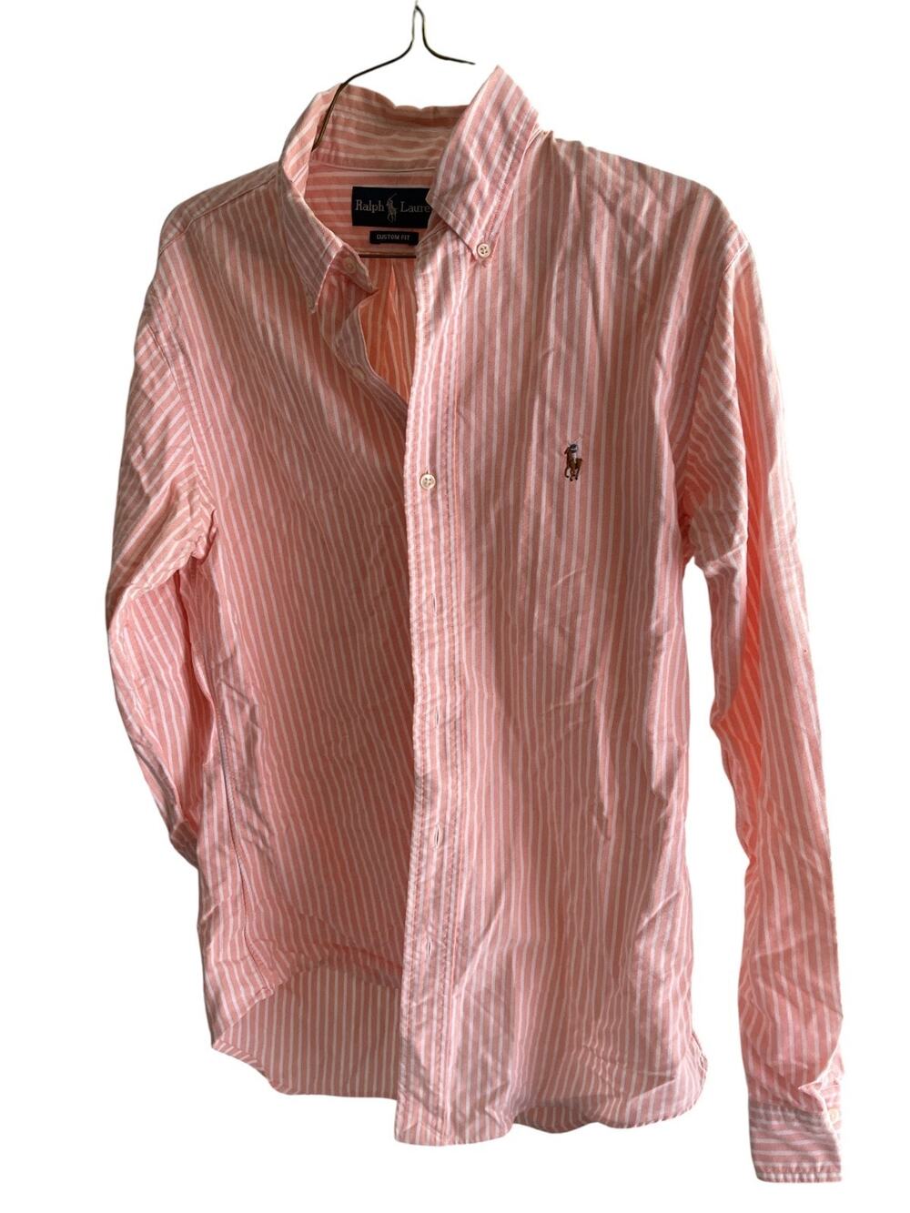 RALPH LAUREN SIZE SMALL PEACH AND WHITE STRIPES BUTTON DOWN SHIRT